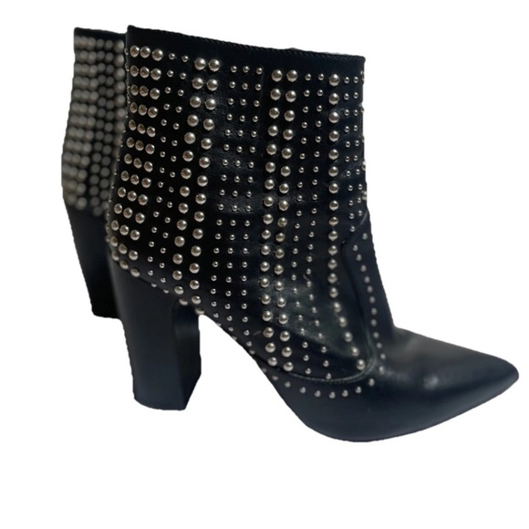 IRO Ankle Boots Black Leather Womens Sz 38 7.5 Pointed Toe Studded Booties Moto - Picture 5 of 16